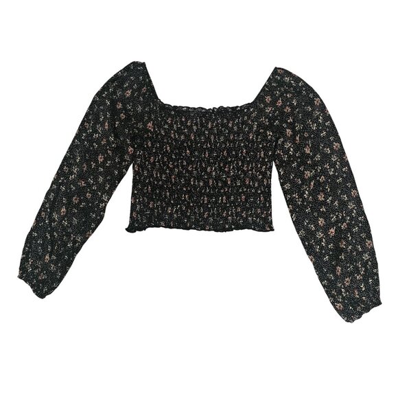 Easel Los Angeles Ditsy Floral Smocked Balloon Sleeve Cropped Top Size Small - Picture 3 of 9